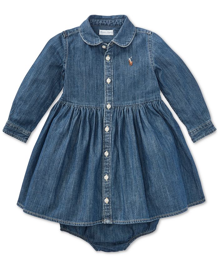 цена Джинсовое хлопковое платье-рубашка для маленьких девочек Polo Ralph Lauren, синий