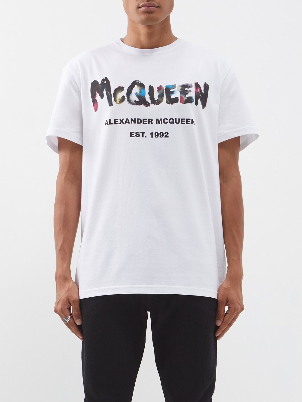 

Футболка из хлопкового джерси с логотипом graffiti Alexander McQueen, белый