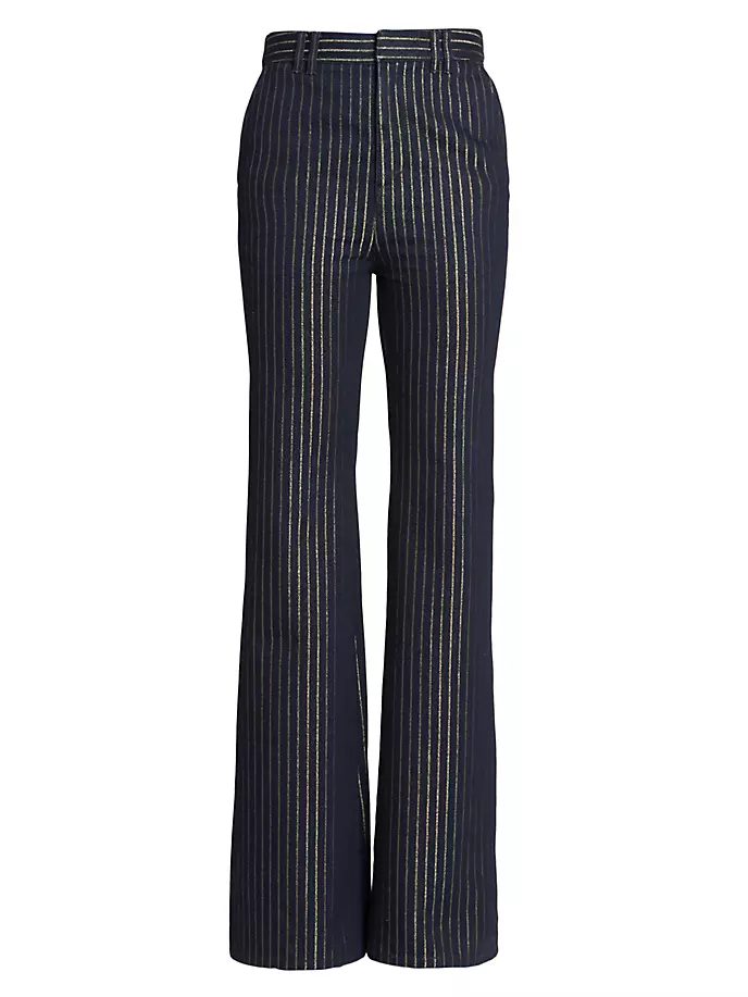 

Джинсовые расклешенные брюки в полоску с эффектом металлик Balmain, цвет blue stripe jean