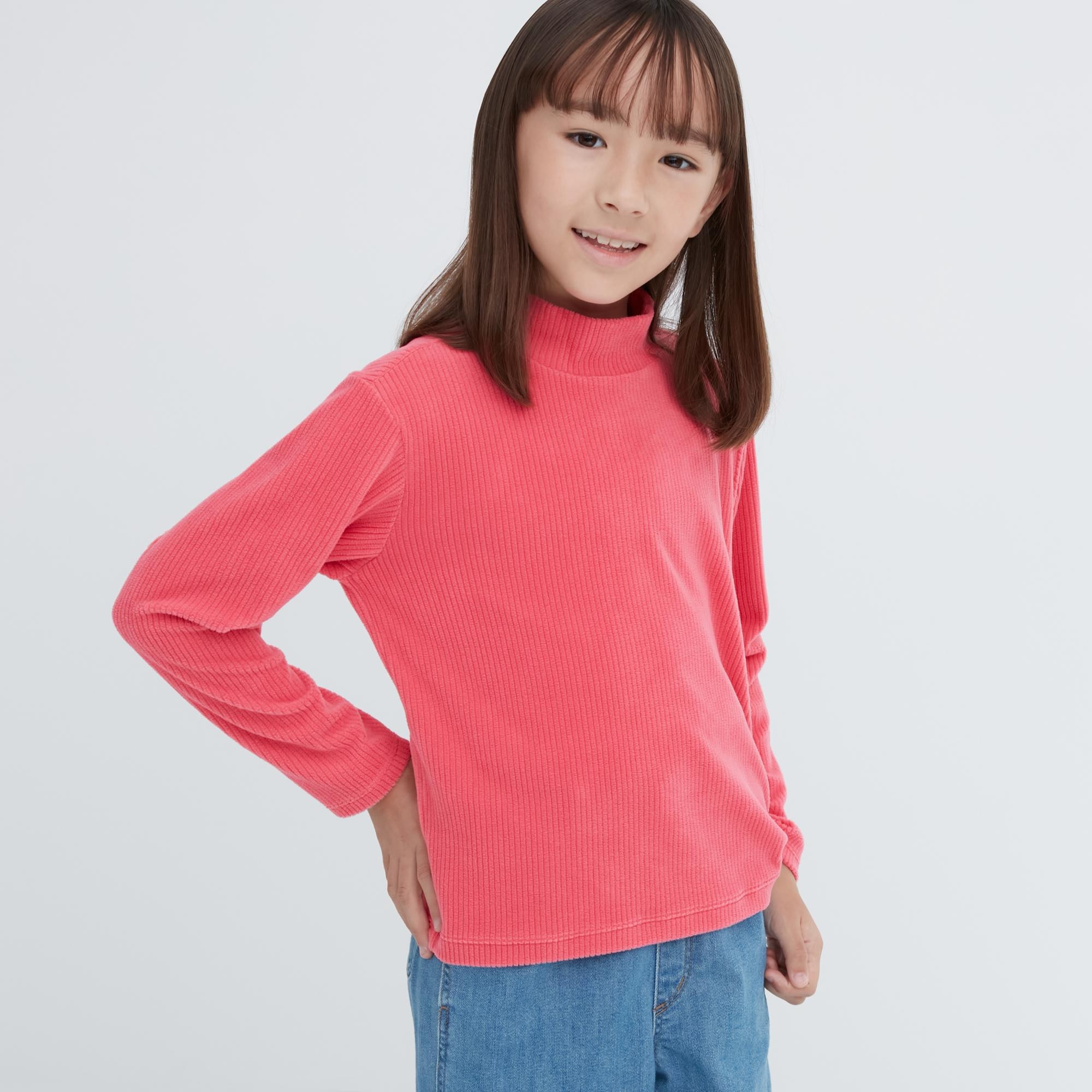 

Флисовая водолазка в рубчик Uniqlo Kids, розовый