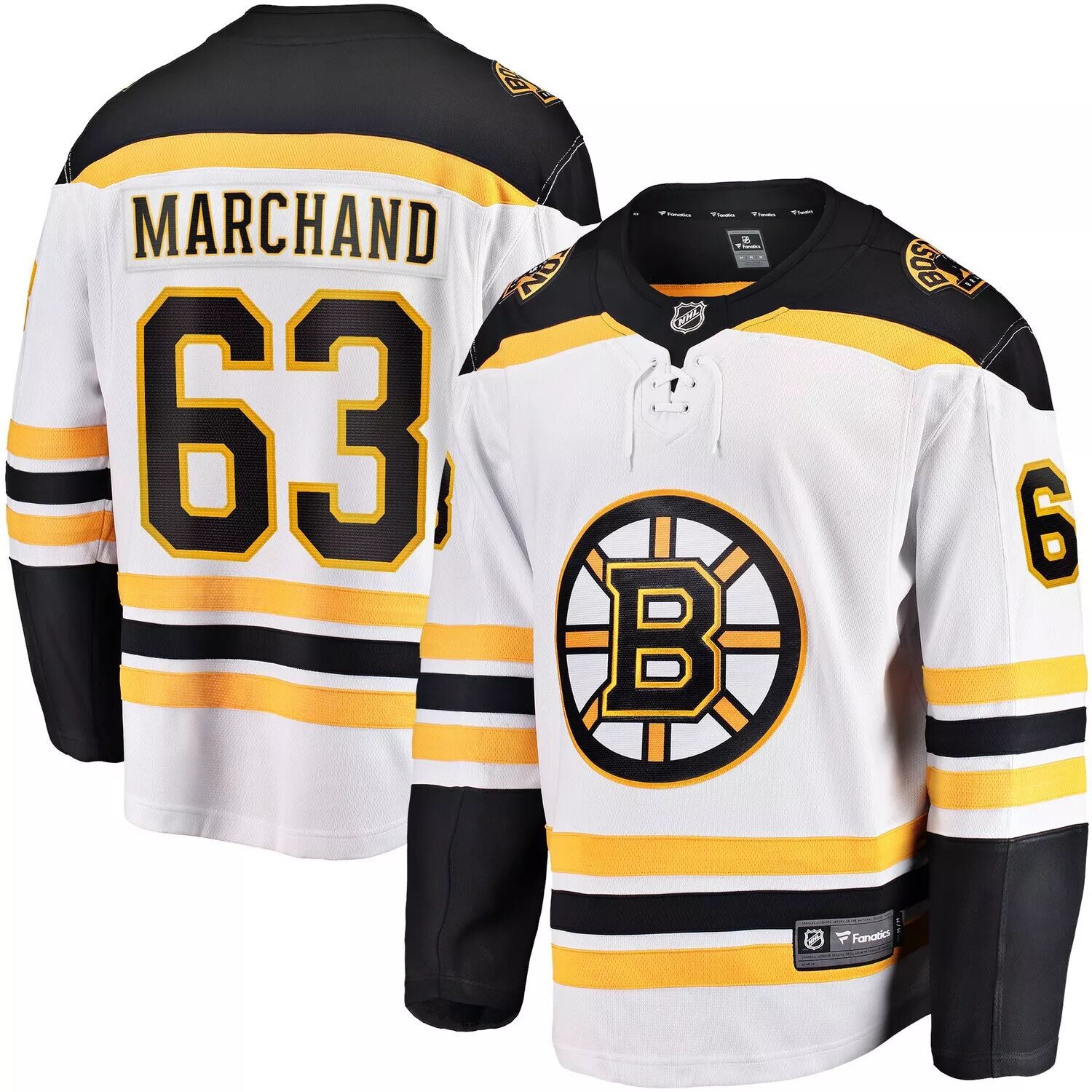 

Мужская белая футболка с логотипом Brad Marchand Boston Bruins Premier Breakaway Player Fanatics, Белый