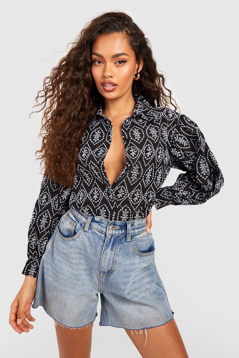 

Рубашка с контрастными люснами оверсайз Boohoo, черный
