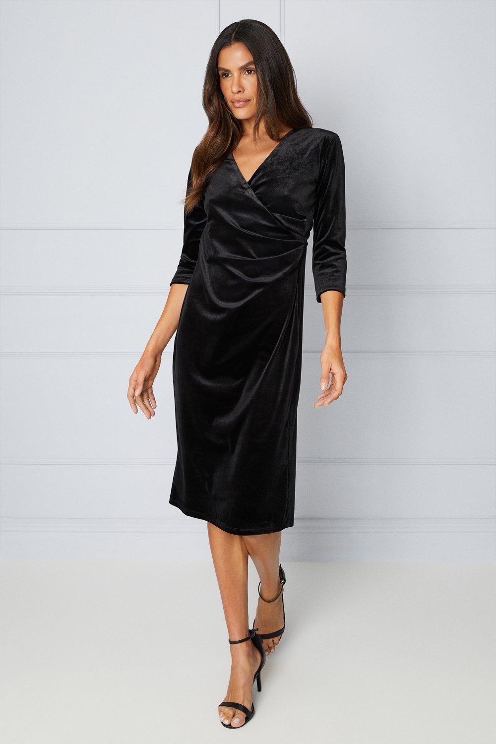 Бархатное платье прямого кроя со сборками Wallis, черный темно серое бархатное платье миди прямого кроя с драпировкой