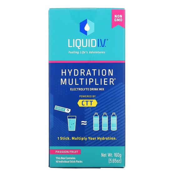 Смесь для напитков Liquid I.V. Hydration Multiplier с электролитами, маракуйя, 10 индивидуальных пакетиков-стиков по 16 г
