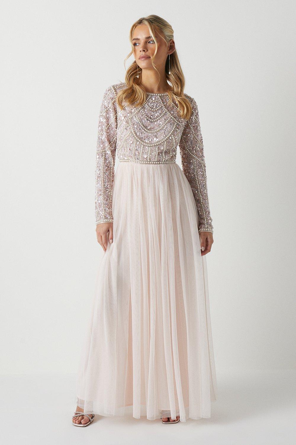 цена Миниатюрное платье-юбка из тюля с лифом и лифом подружки невесты, украшенным жемчугом Coast, розовый