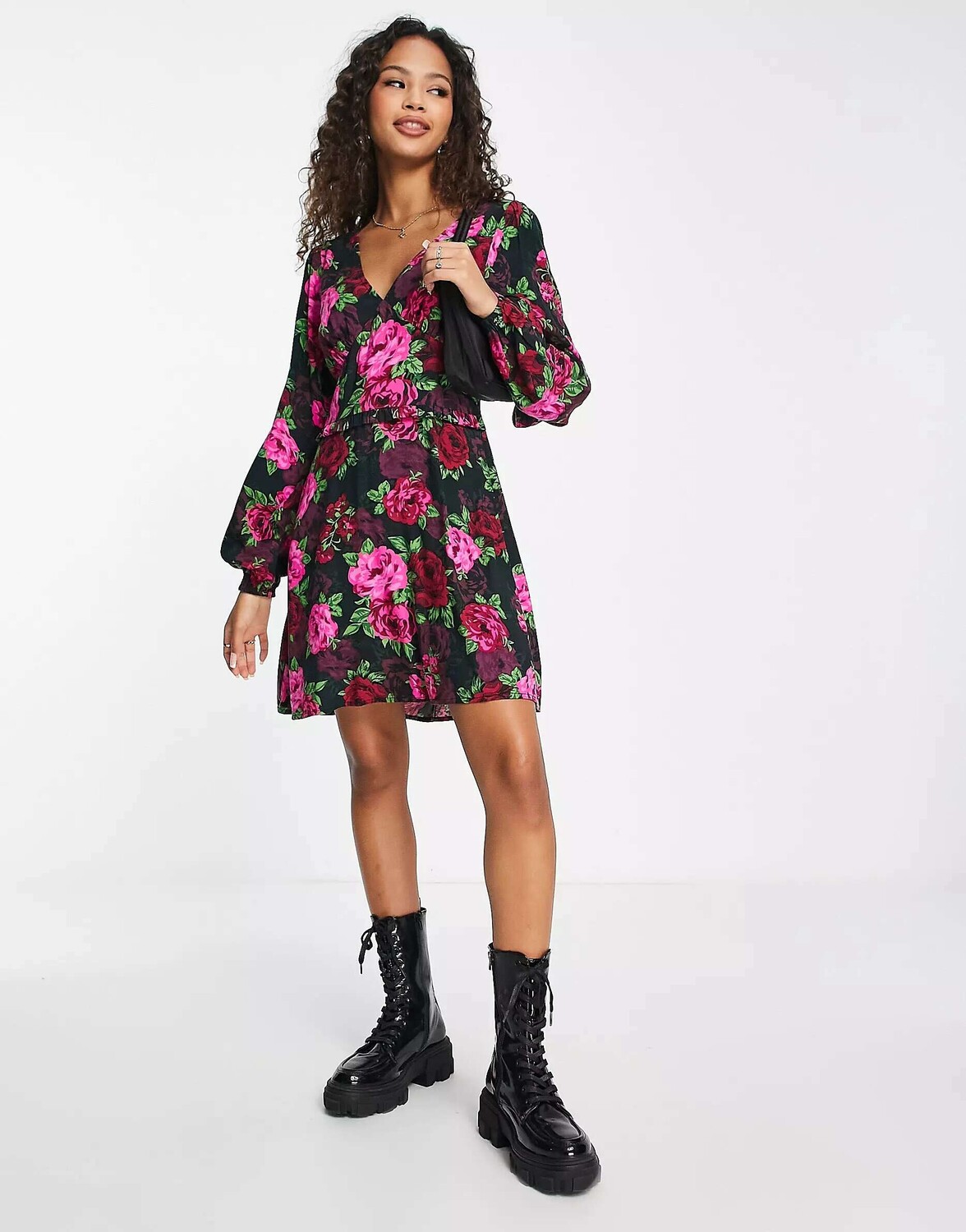 

Темно-розовое мини-платье с оборками Miss Selfridge, Розовый