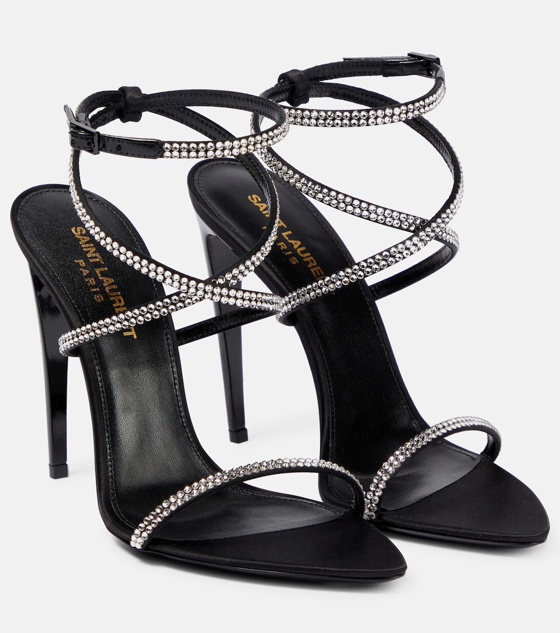 

Декорированные атласные сандалии Georgia 110 Saint Laurent, черный