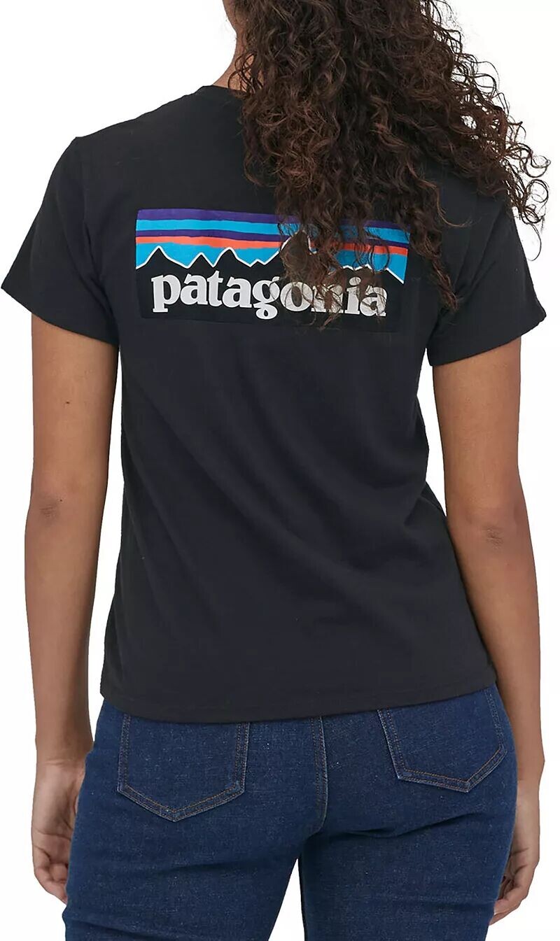 

Женская футболка Patagonia P-6 с коротким рукавом и логотипом Responsibili, черный