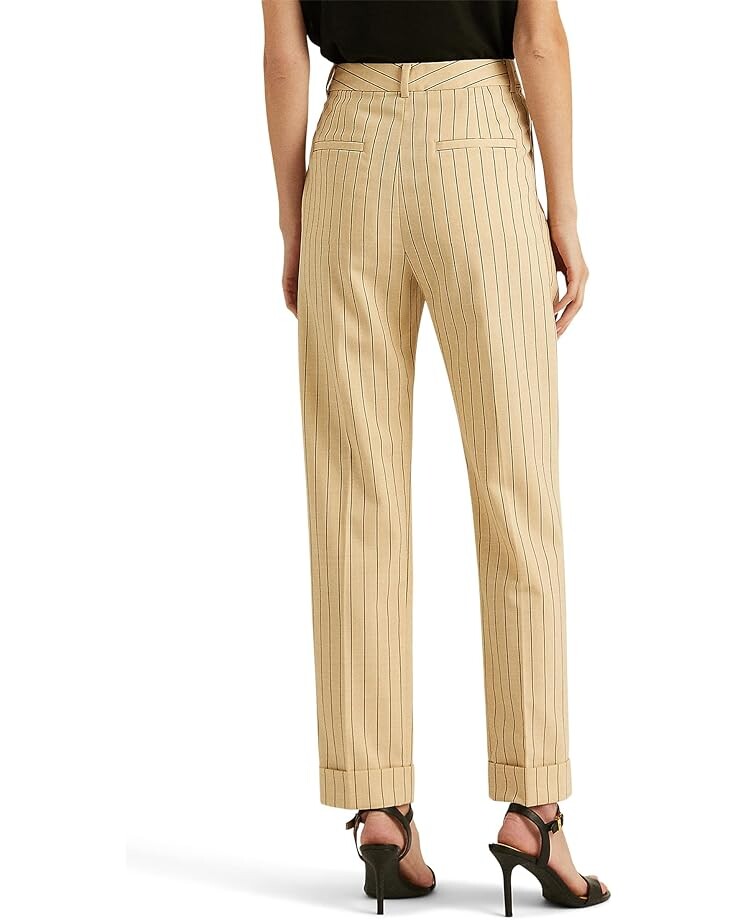 

Брюки LAUREN Ralph Lauren Petite Pinstripe Wool Crepe Ankle Pants, цвет Pale Parchment/Black