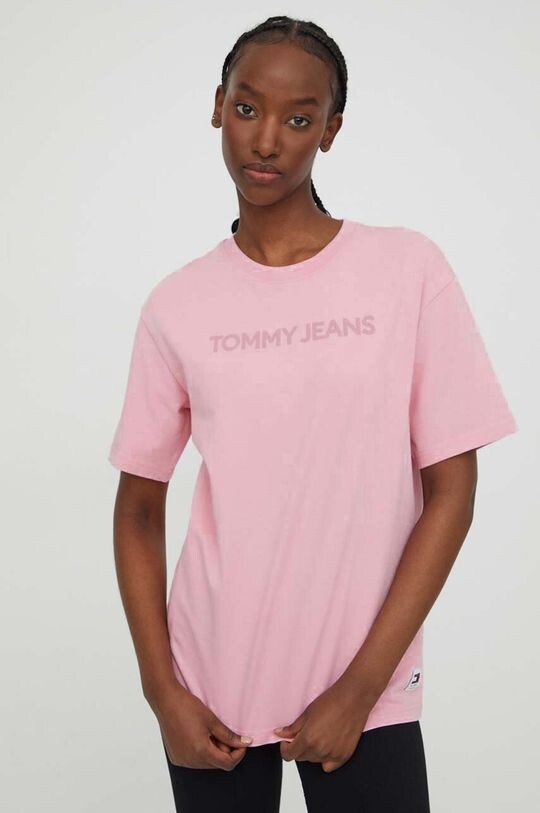 

Хлопковая футболка Tommy Jeans, розовый