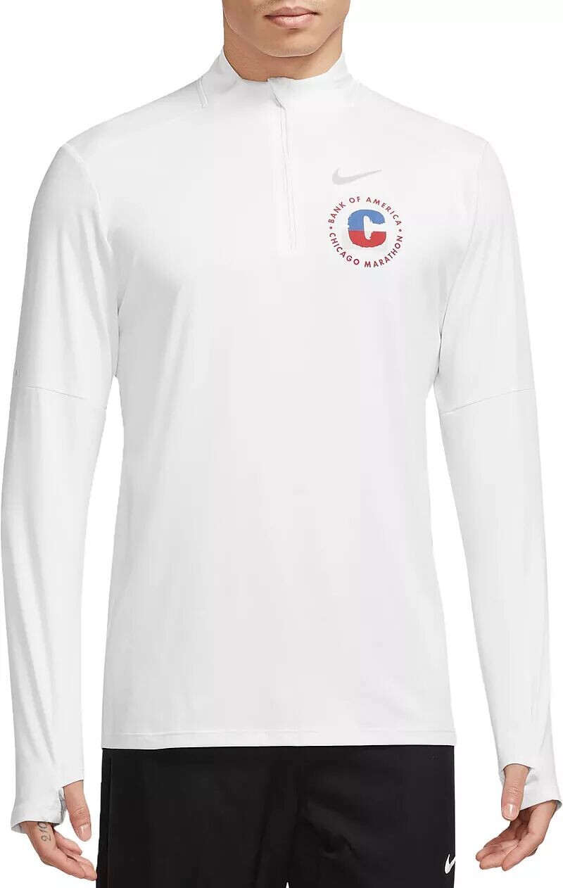 

Мужская беговая рубашка с длинным рукавом и молнией 1/2 Nike Dri-FIT Element Chicago Marathon, белый