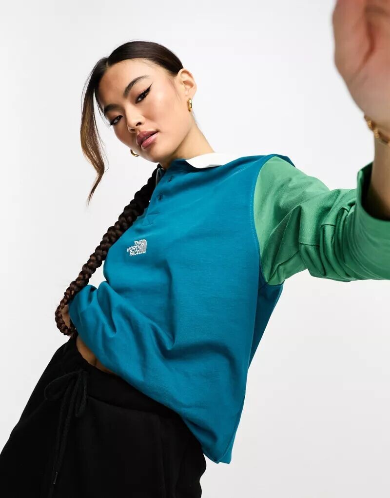

Синяя и зеленая рубашка-поло бойфренда The North Face для регби, эксклюзивно для ASOS