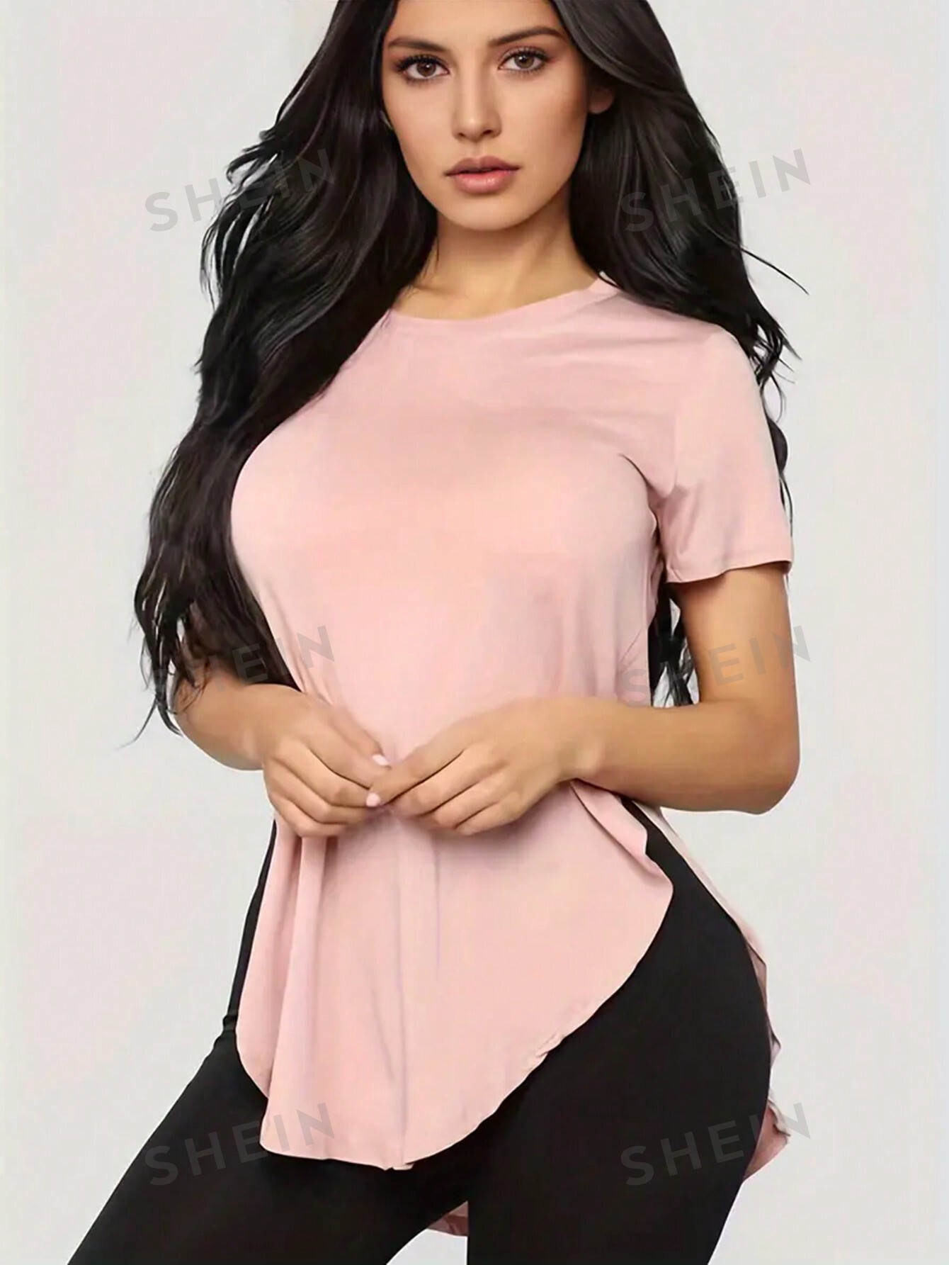 Свободная футболка с короткими рукавами и повседневный топ с круглым вырезом с боковым разрезом, розовый винтажная футболка персонализированная модная футболка с круглым вырезом и 3d принтом женская одежда повседневный топ