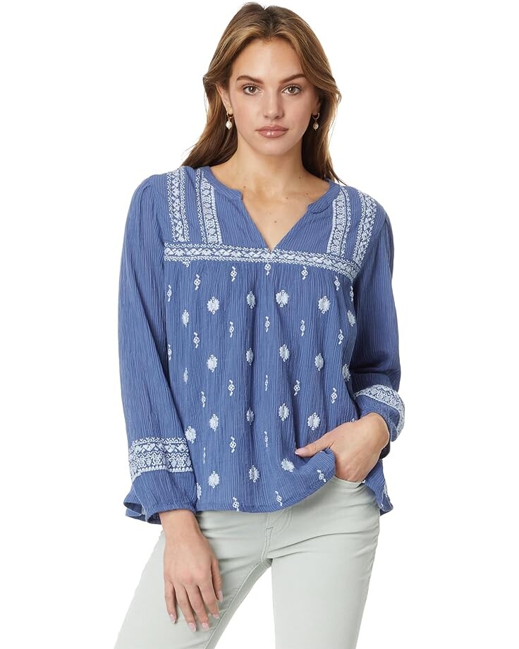 

Блуза Lucky Brand Embroidered Popover, цвет Costal Blue Stripe