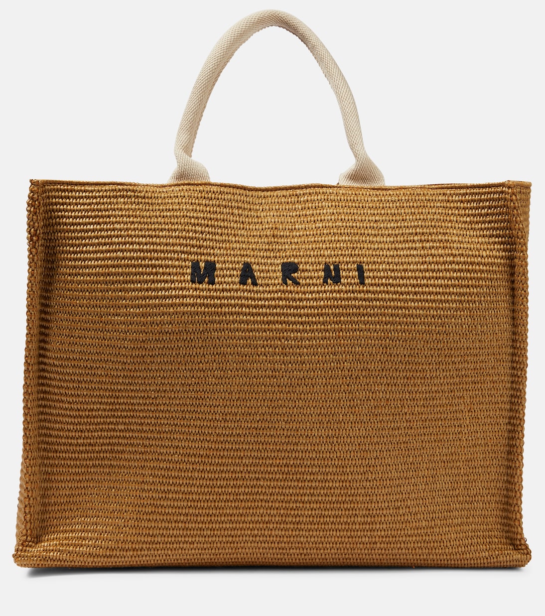 Большая сумка-тоут из рафии с логотипом Marni, синий