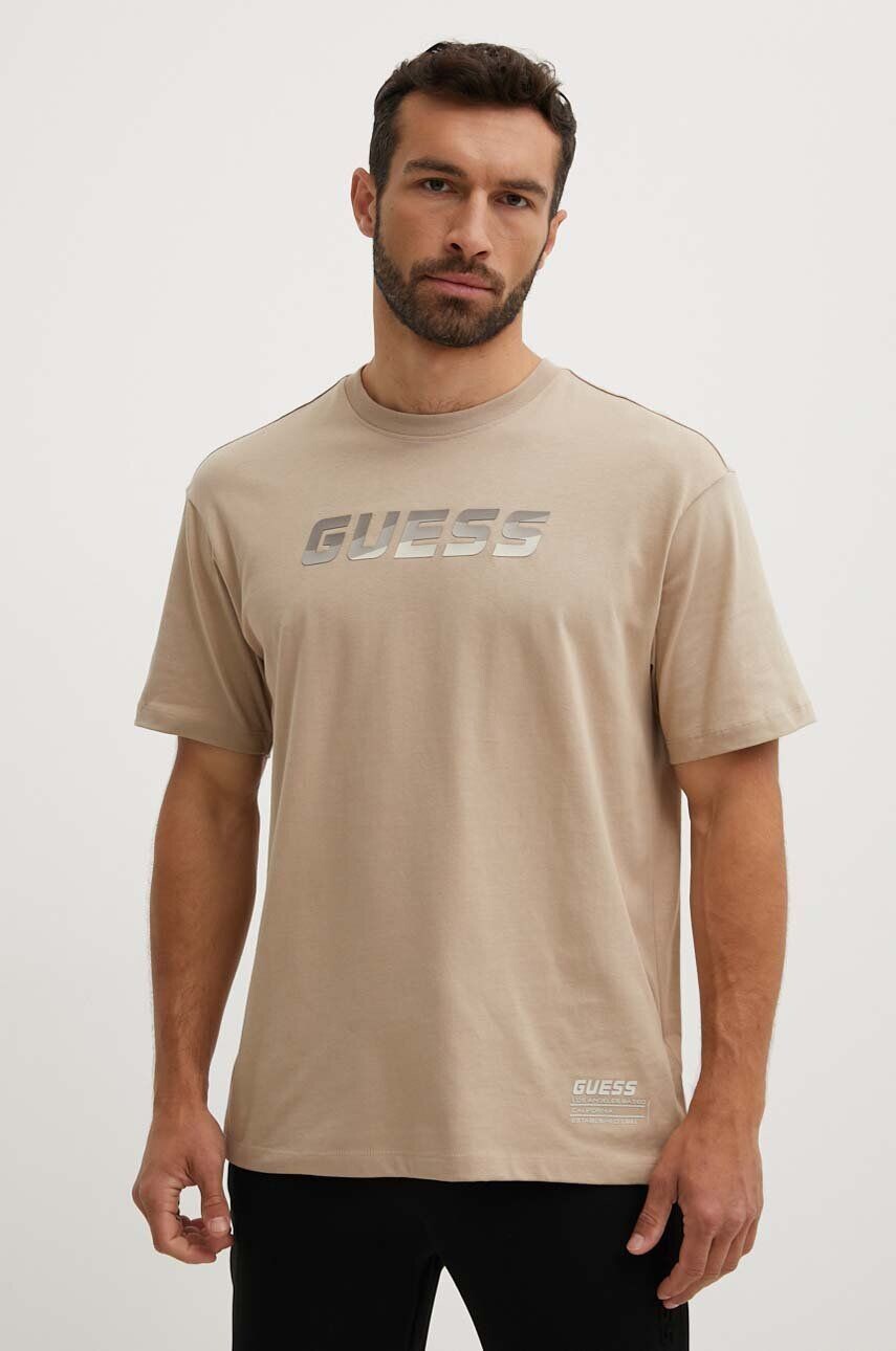 

Хлопковая футболка Guess HOZIER, бежевый