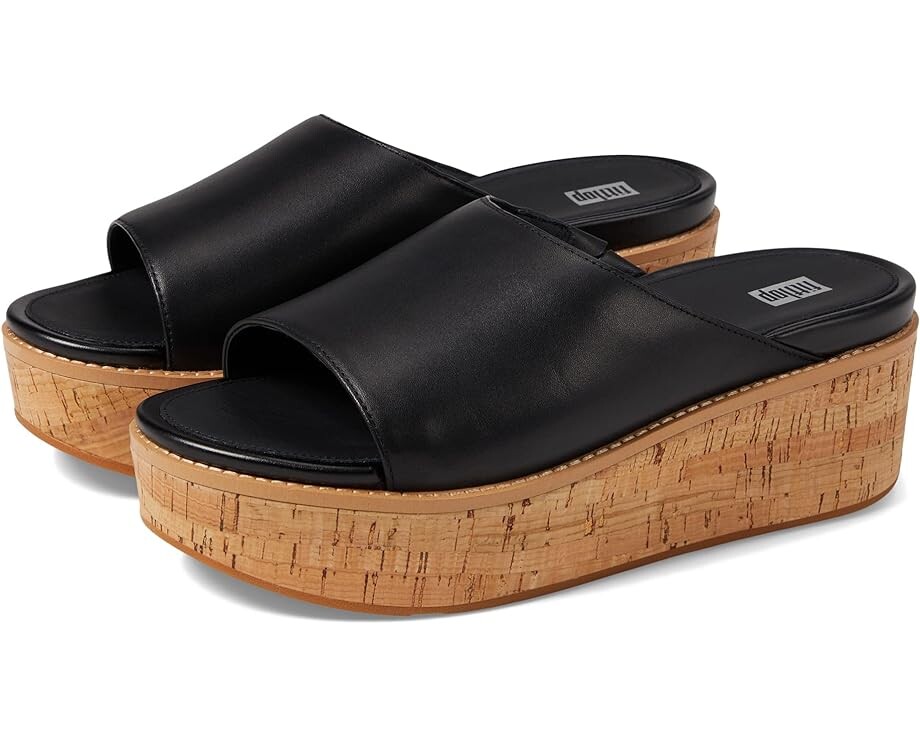 

Туфли FitFlop Eloise Cork-Wrap Leather Wedge Slides, черный
