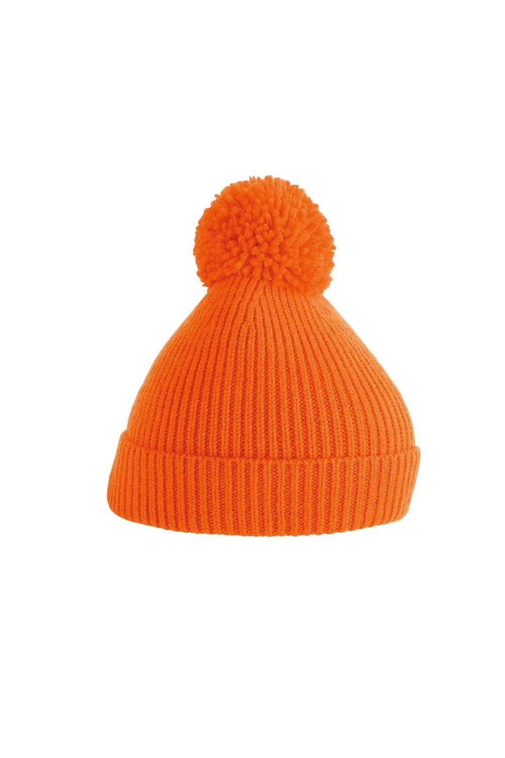 Вязаная шапка в рубчик с помпоном Beechfield, оранжевый