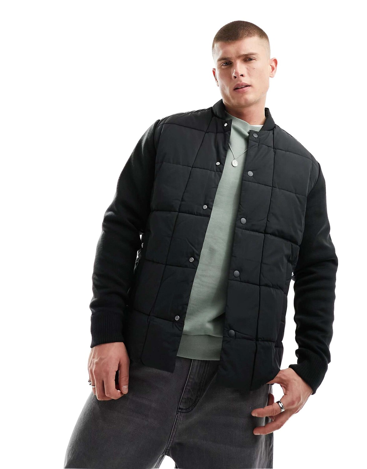 

Черная куртка из гибридного пухового трикотажа Jack & Jones Premium, Черный