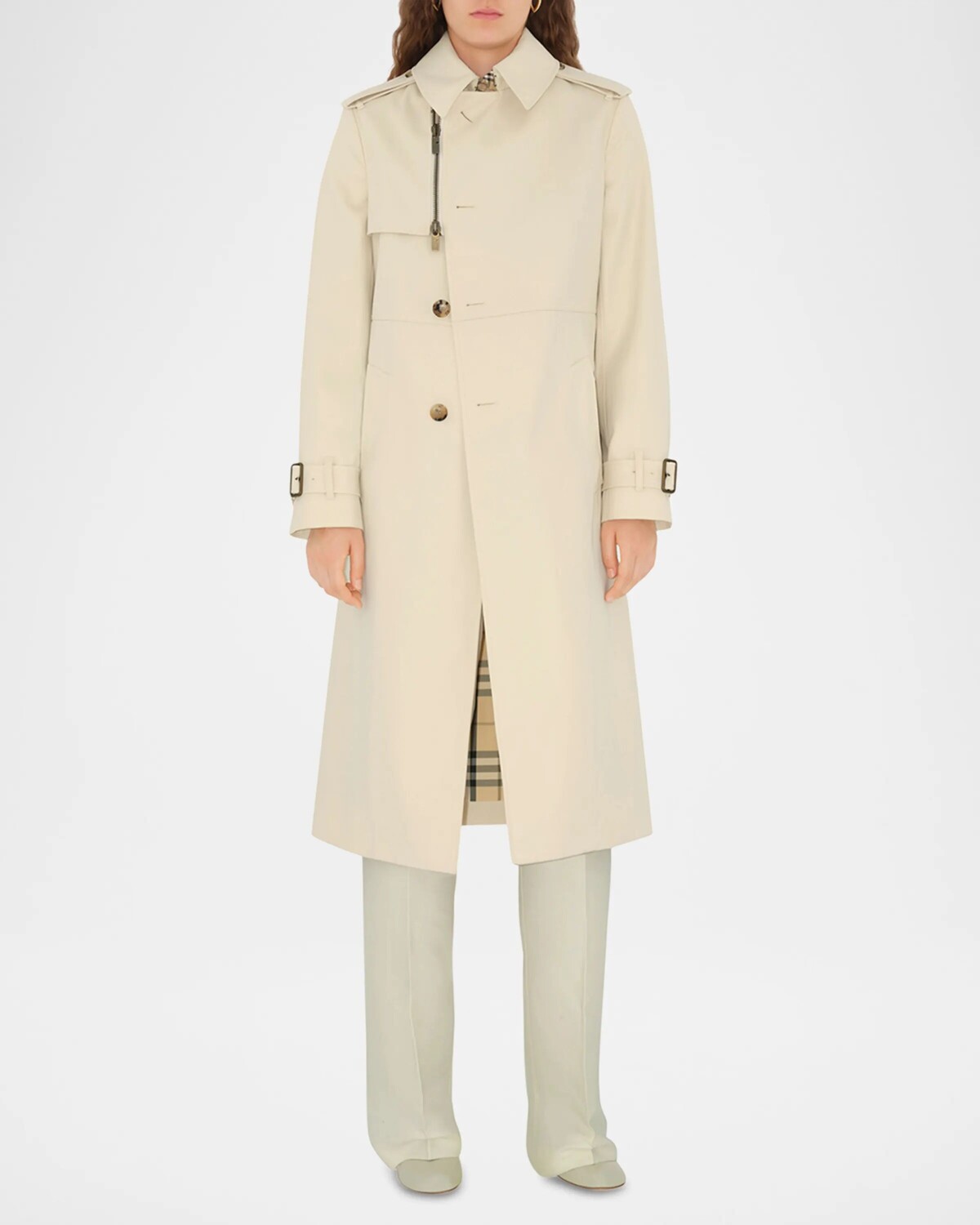 

Тренч с молнией и поясом Burberry, цвет Alpine