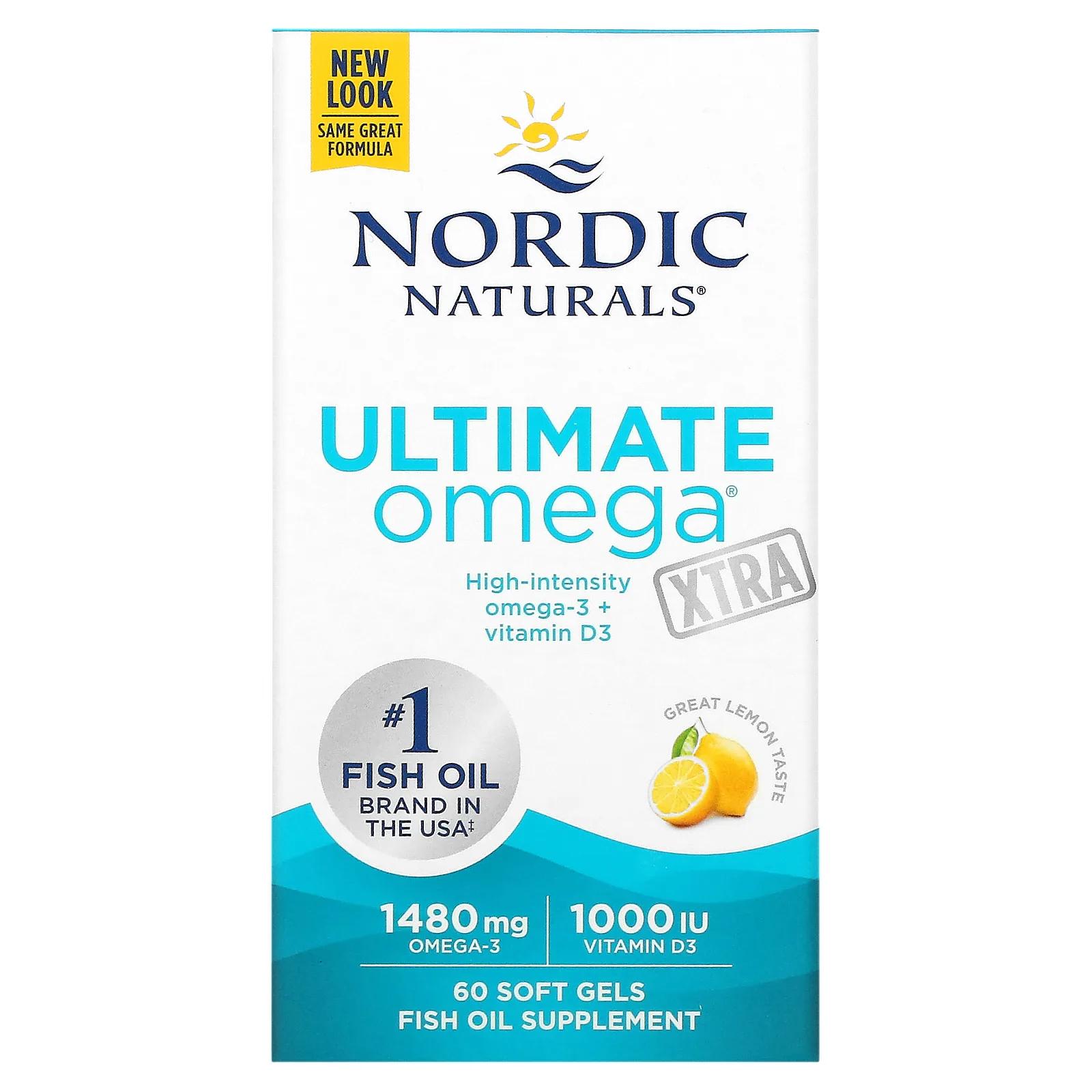 Nordic Naturals Ultimate Omega Xtra лимон 1000 мг 60 мягких таблеток nordic naturals dha xtra клубничный вкус 830 мг 60 мягких таблеток