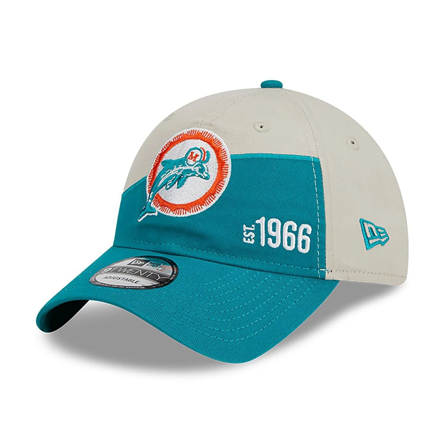 

Мужская регулируемая кепка New Era Cream/Aqua Miami Dolphins 2023 Sideline Historic 9TWENTY