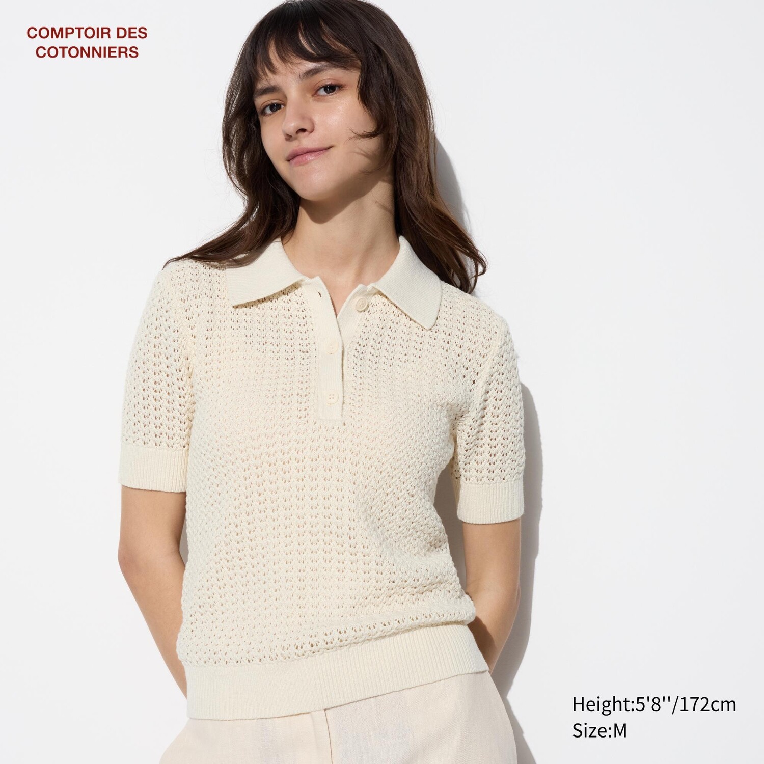 

Трикотаж поло из хлопкового льна UNIQLO, слоновая кость