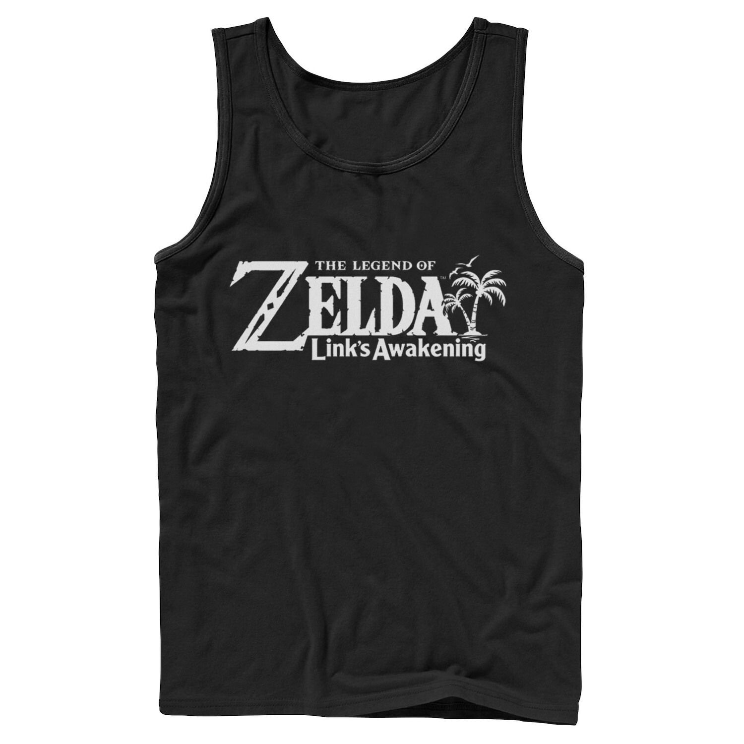 

Мужская майка с зеленым текстовым логотипом Nintendo Legend Of Zelda Links Awakening Palm Tree Licensed Character