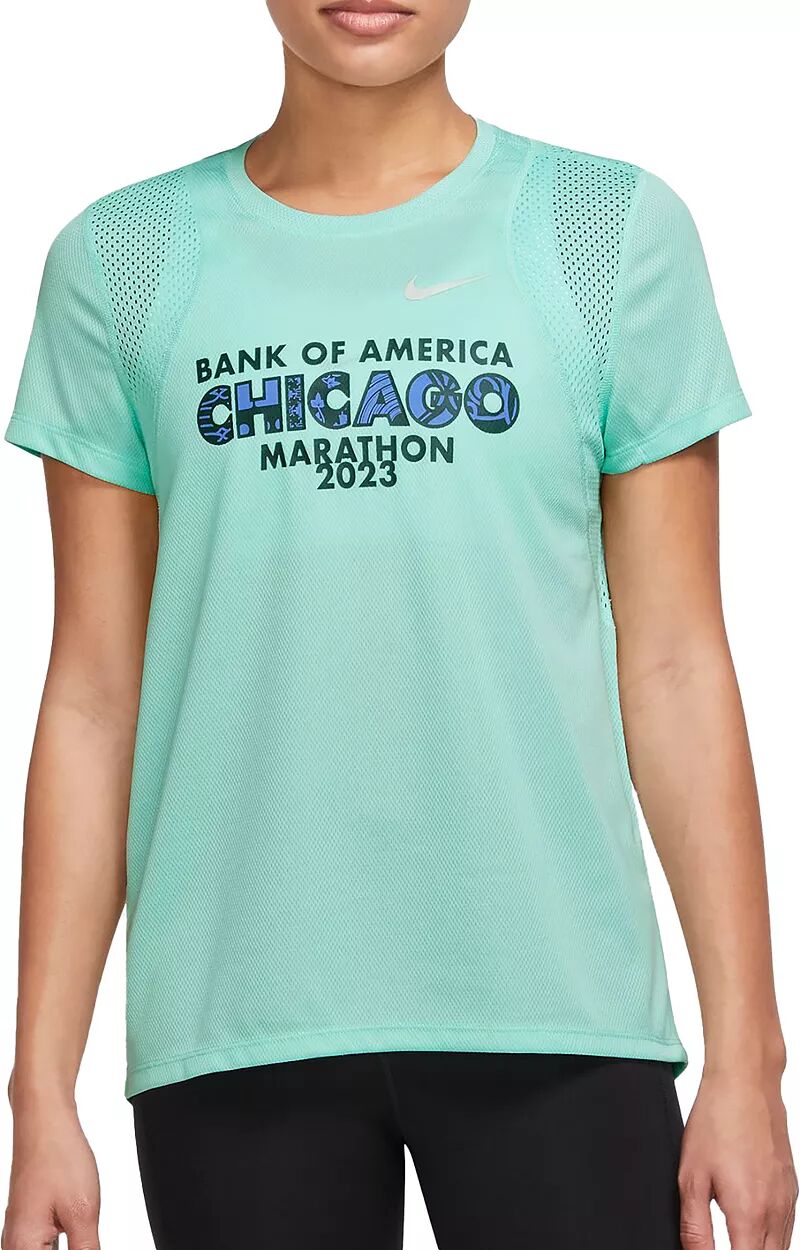 Женская беговая футболка с короткими рукавами Nike Dri-FIT Chicago Marathon, изумрудный