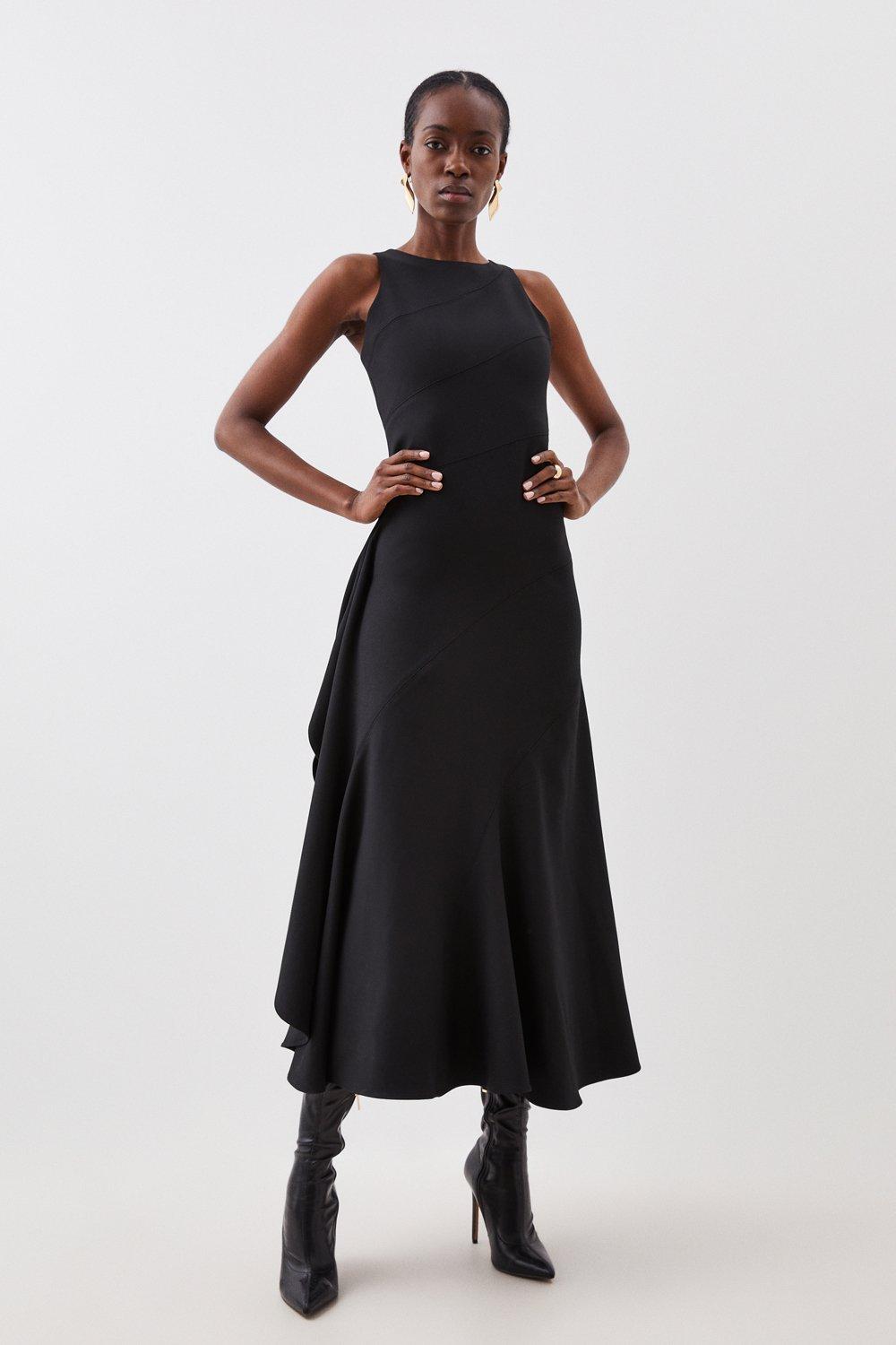Компактное платье макси с эластичной вставками и оборками на заказ Karen Millen, черный