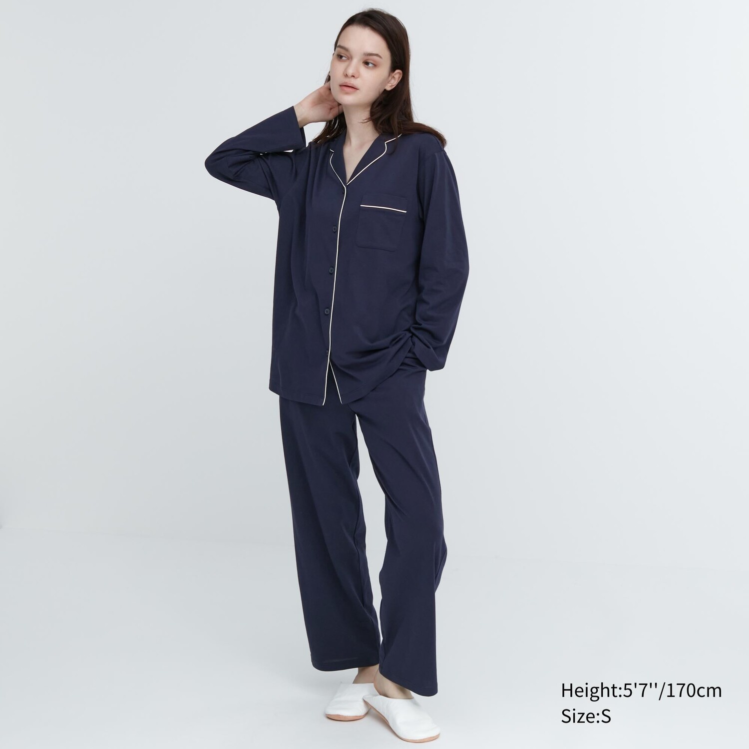 

Хлопковая пижама с длинными рукавами AIRism Uniqlo, темно-синий