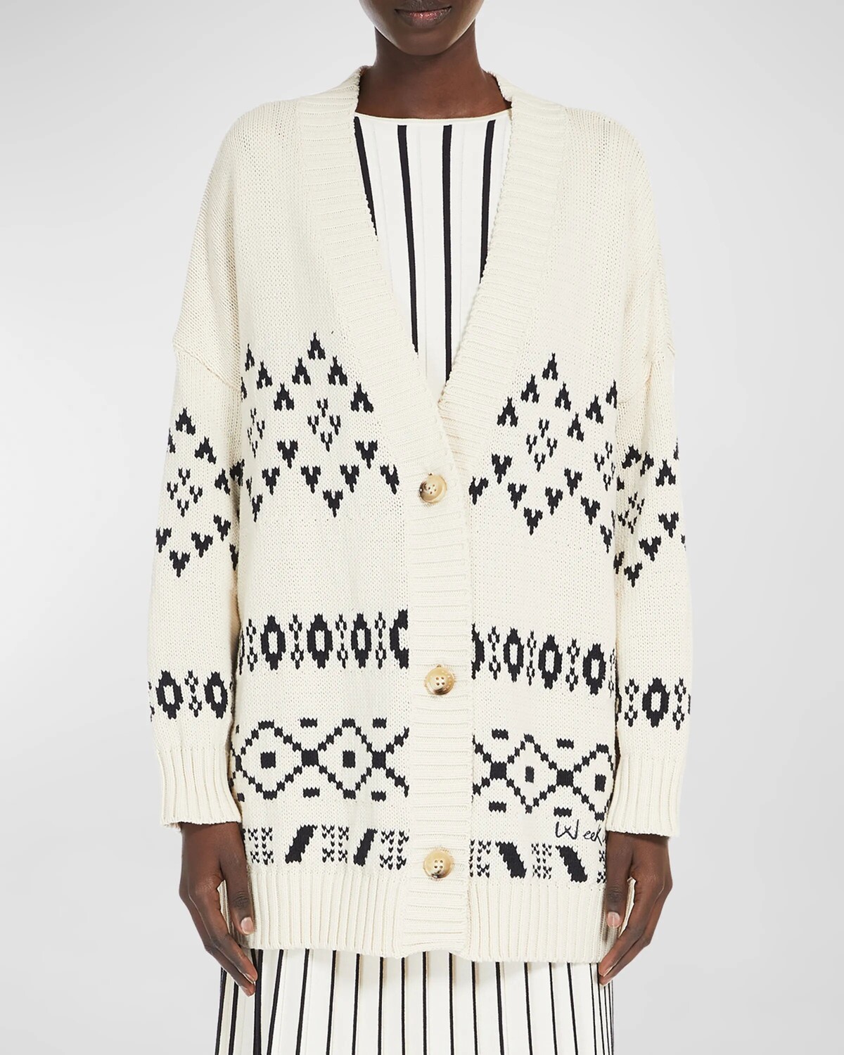 

Кардиган оверсайз вязки интарсия из акации Weekend Max Mara, цвет Black