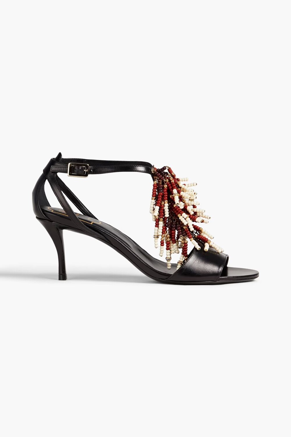 

Кожаные сандалии с бахромой и бисером Roger Vivier, черный