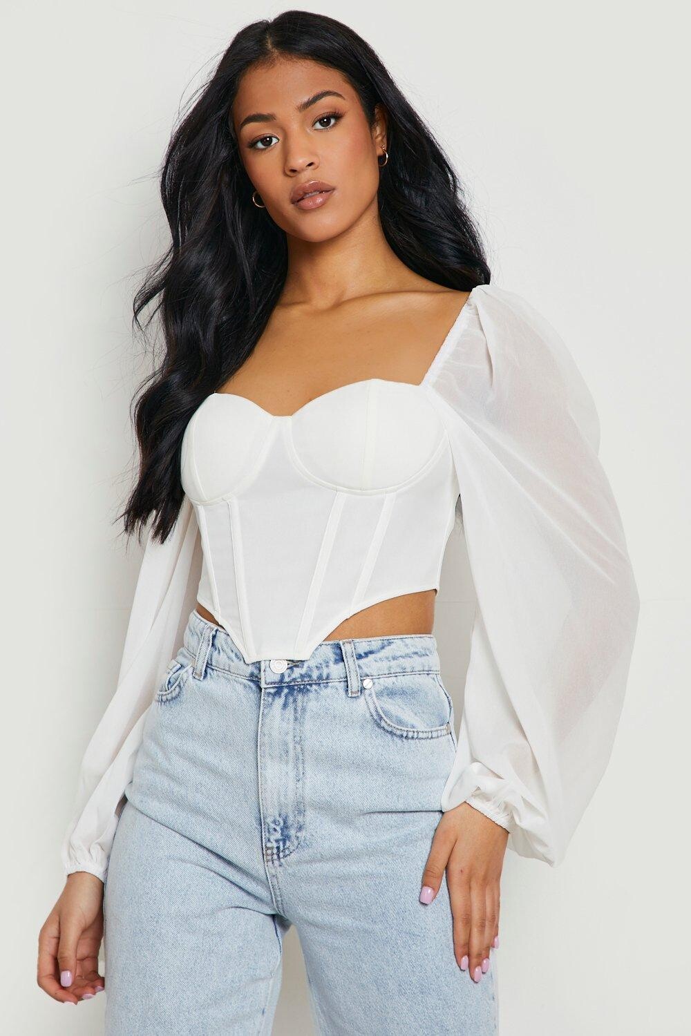 

Высокий корсетный топ Boohoo, слоновая кость