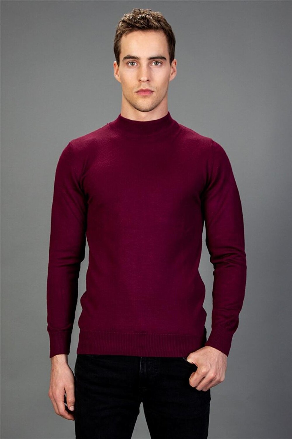 

Обычный мужской бордовый красный свитер с полуводолазкой Slim Fit TUDORS