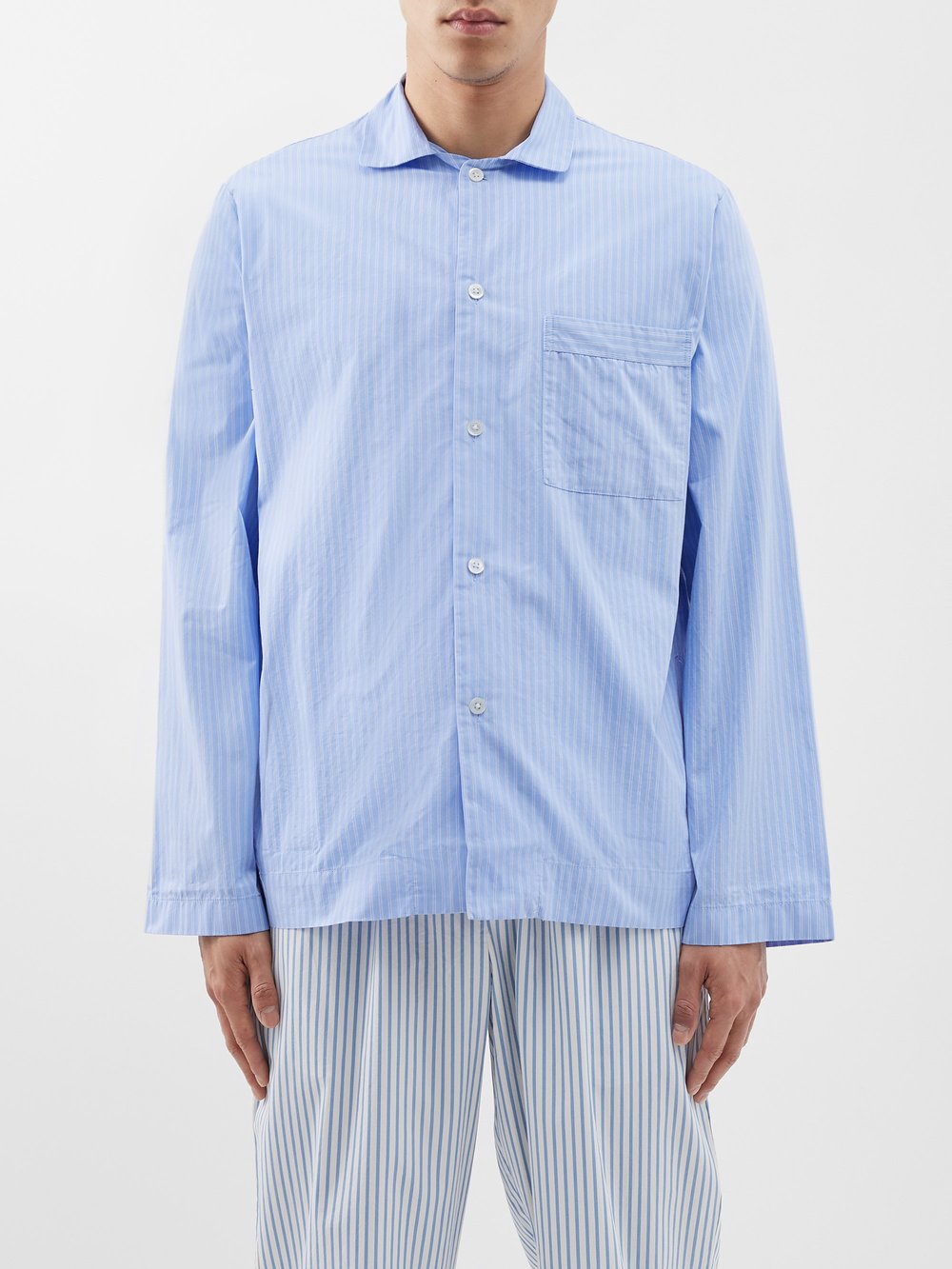 Полосатая пижамная рубашка из органического хлопка Tekla, синий цена и фото