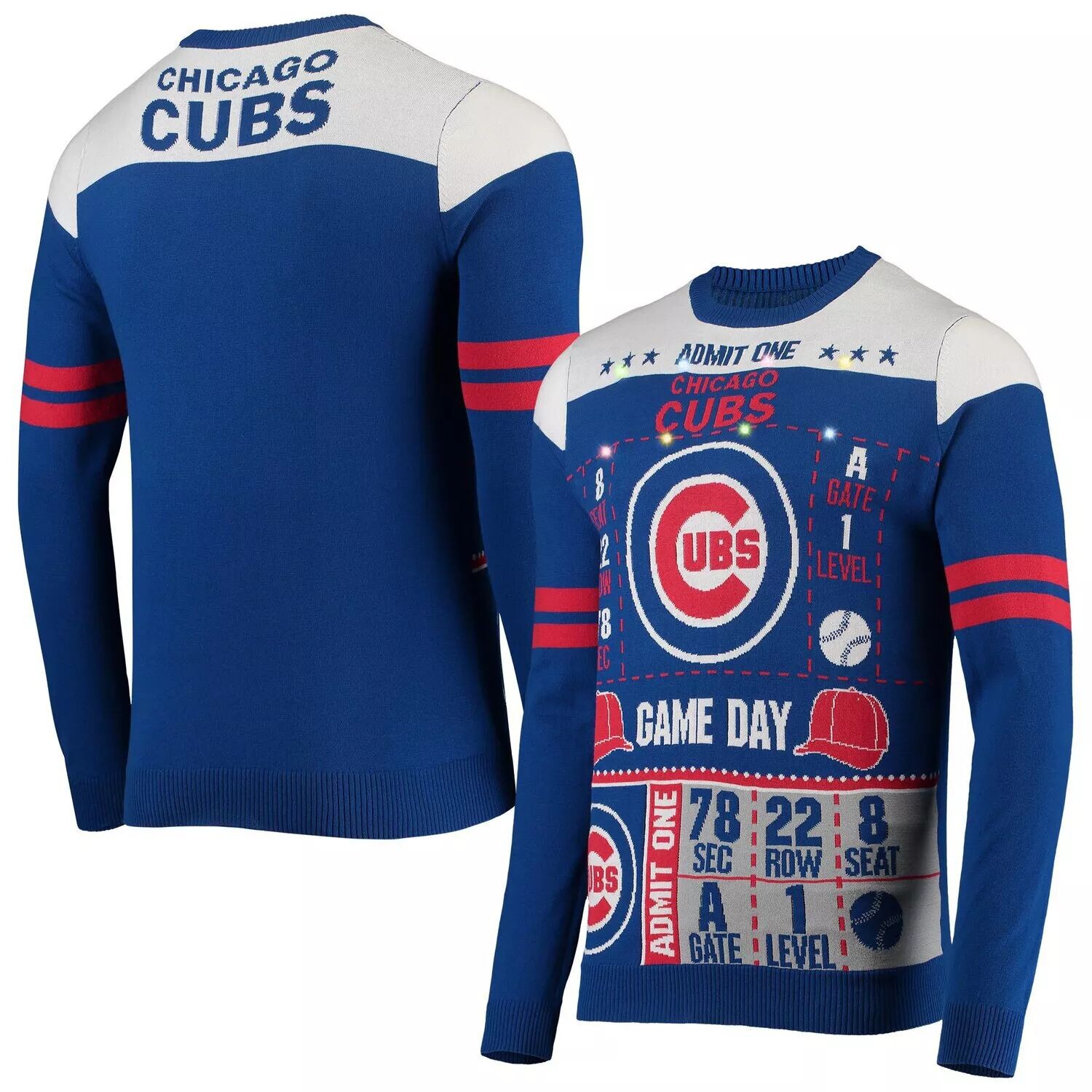 Мужской свитер с подсветкой Ugly FOCO Royal Chicago Cubs Ticket