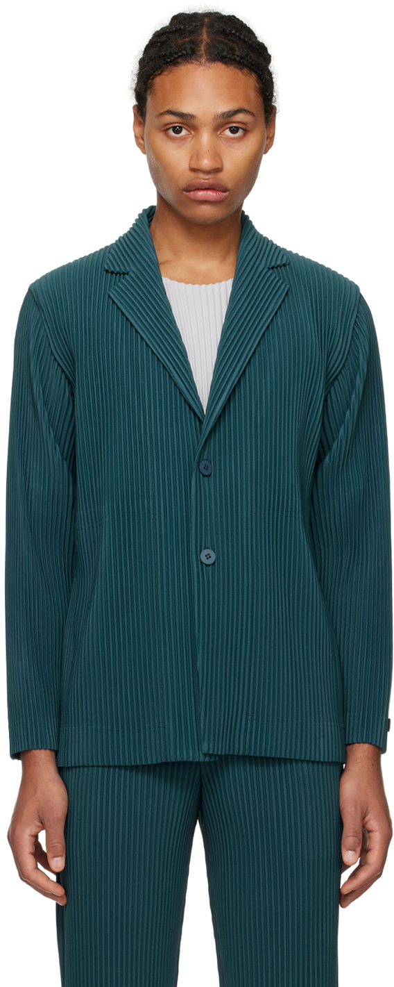 Зеленый пиджак со складками 2 строгого кроя HOMME PLISSe ISSEY MIYAKE