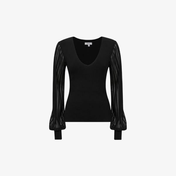 

Тканый топ Brooklyn с объемными рукавами Reiss, черный
