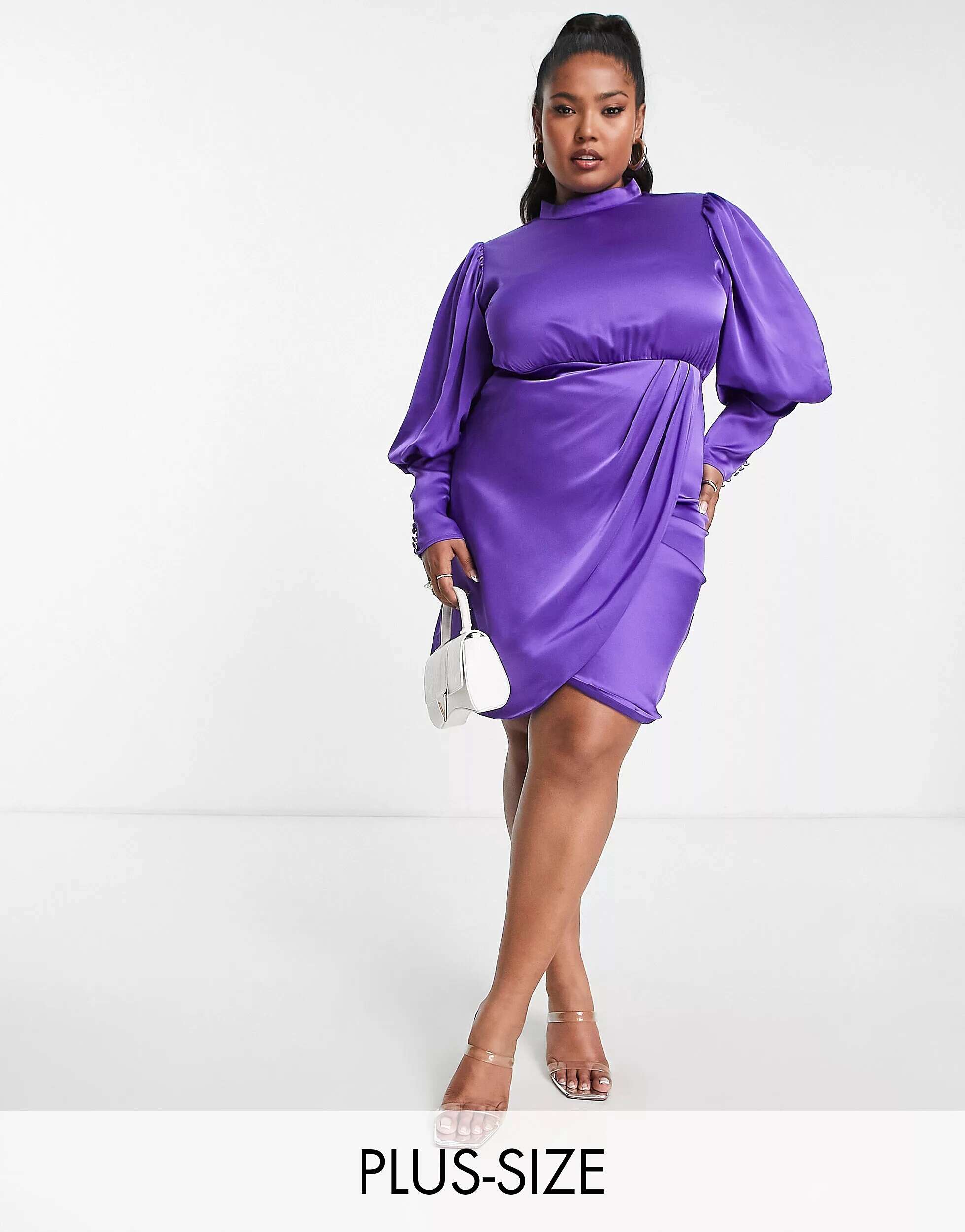 Эксклюзивное фиолетовое атласное мини-платье с высоким воротником и высоким воротником Collective the Label