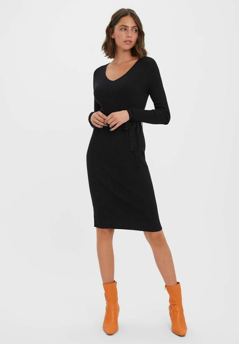 

Платье-футляр Vero Moda LS SHORT V-NECK BELT REP, черный