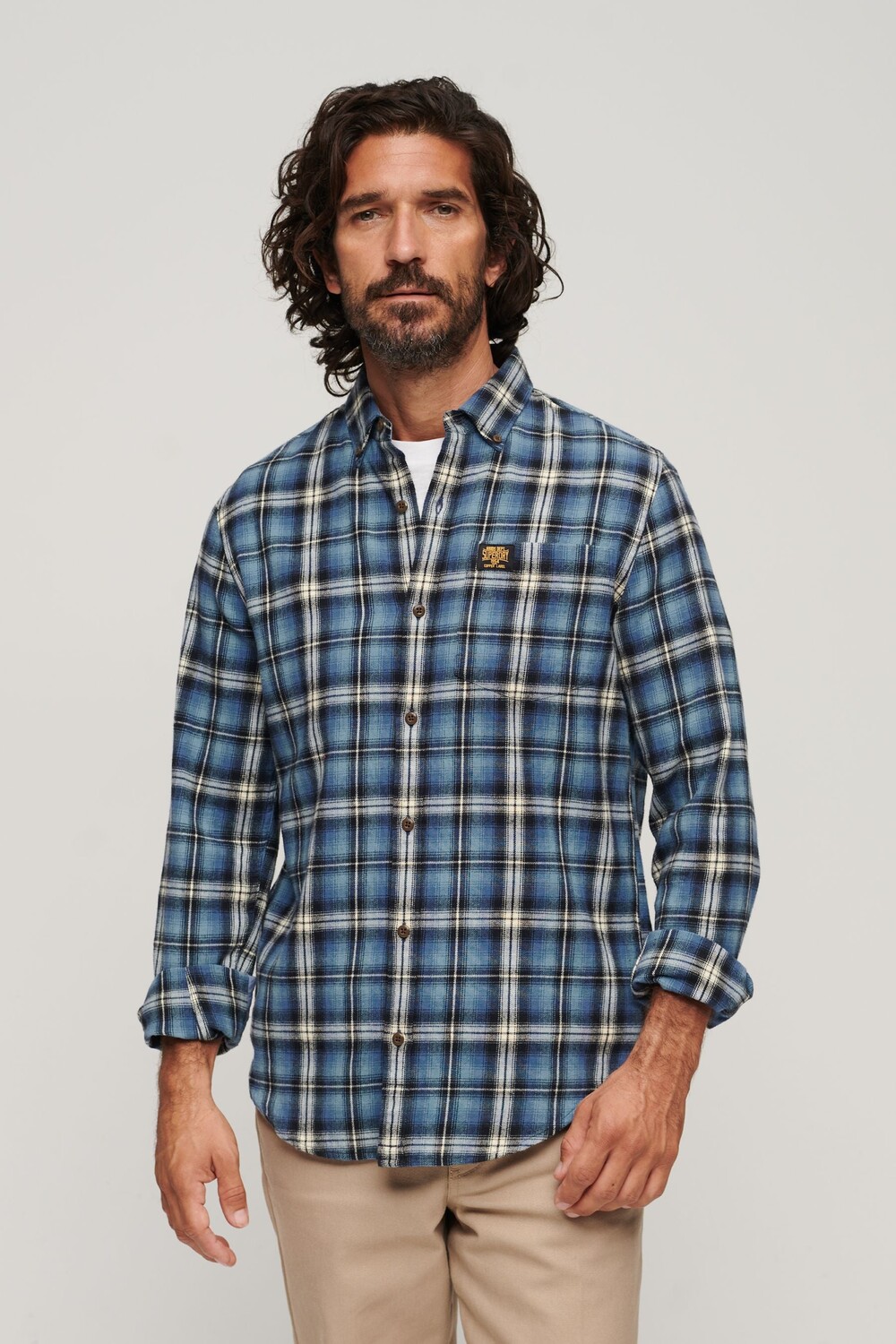 

Клетчатая хлопковая рубашка с длинными рукавами Superdry, синий
