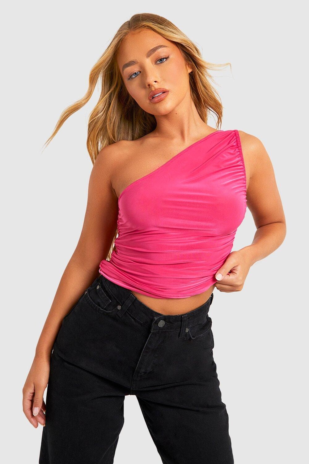 

Объединенный топ на одно плечо со собрями Boohoo, розовый