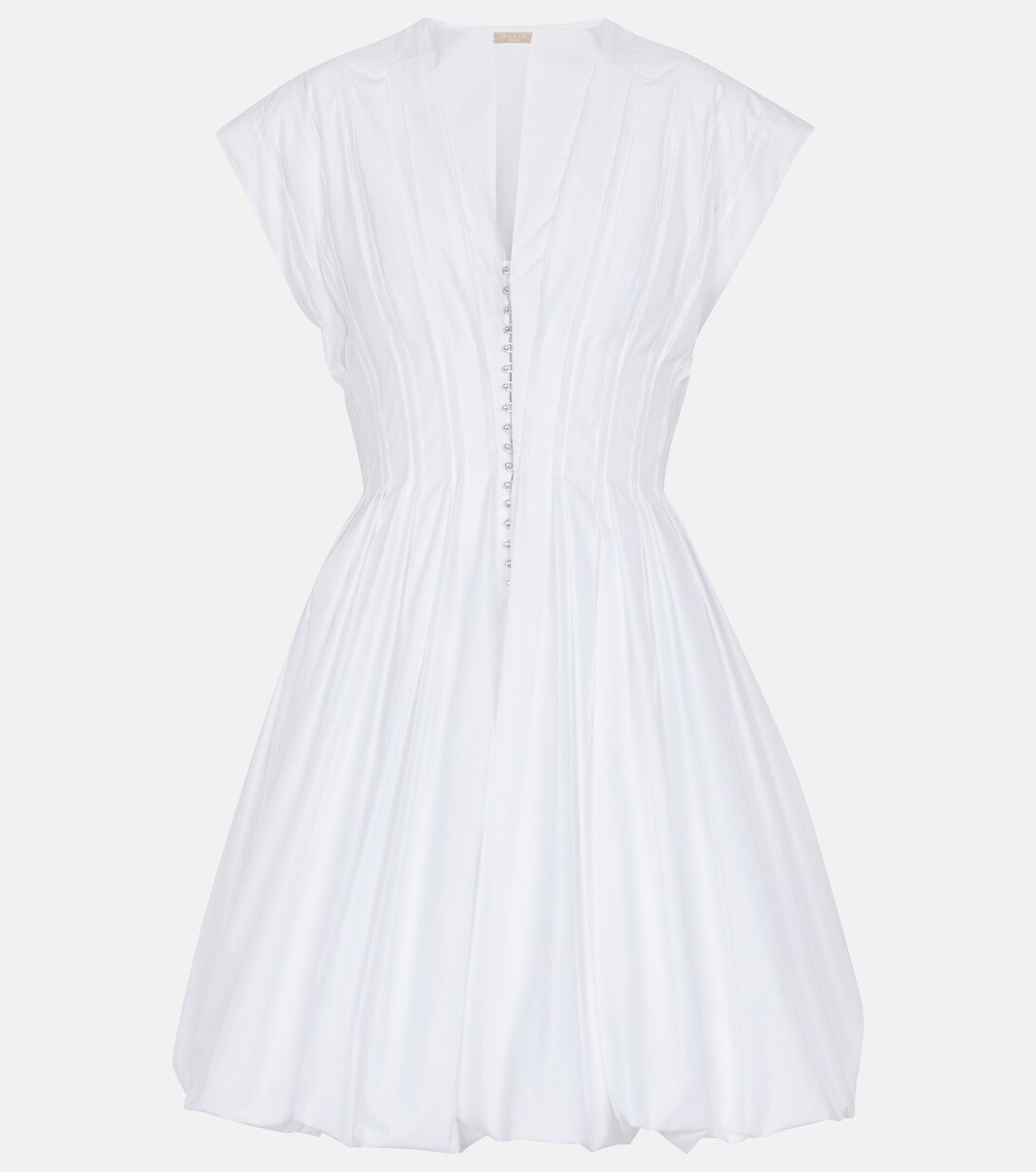 

Плиссированное мини-платье из смесового хлопка ALAÏA, белый