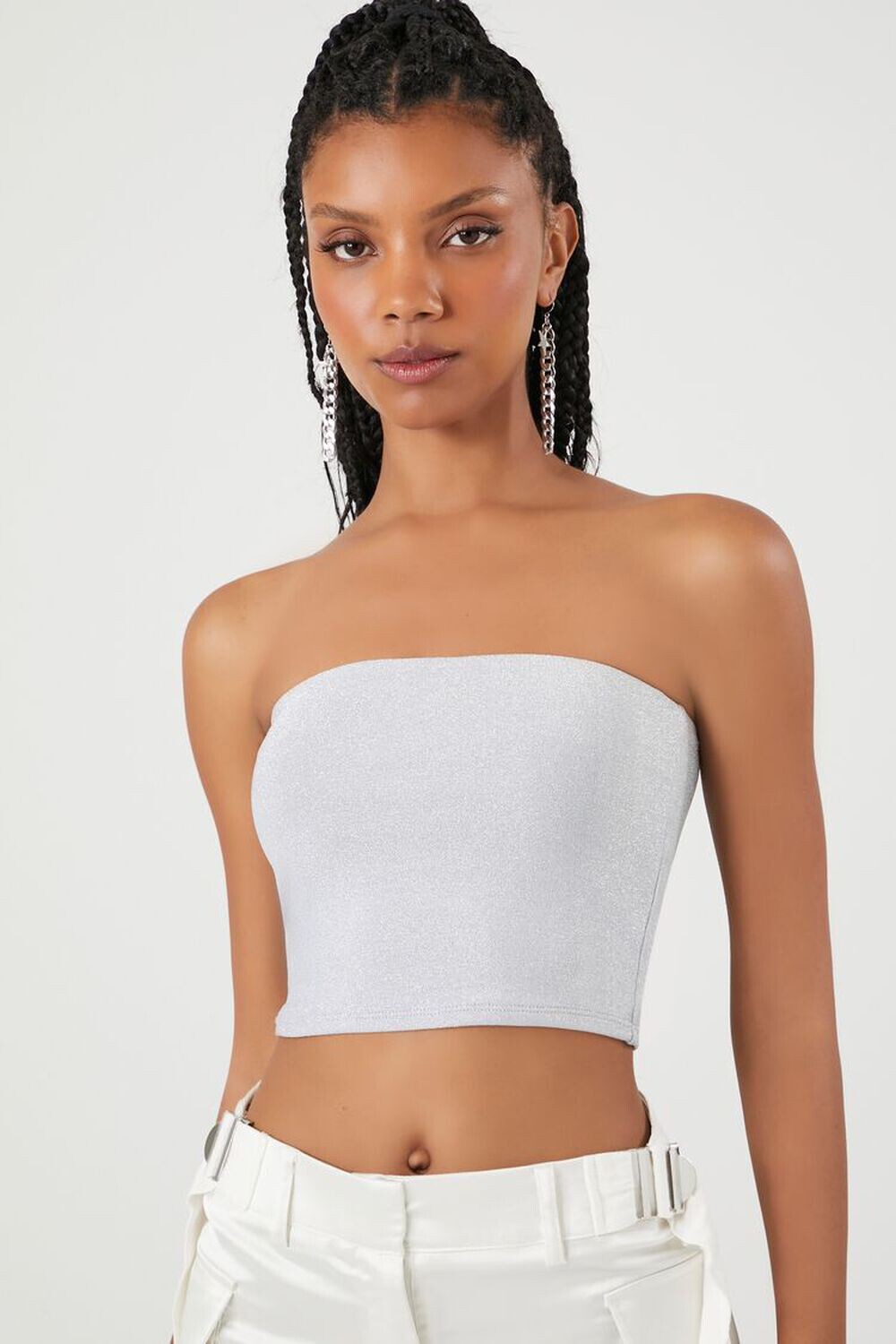 

Укороченный топ-труба с эффектом металлик Forever 21, белый