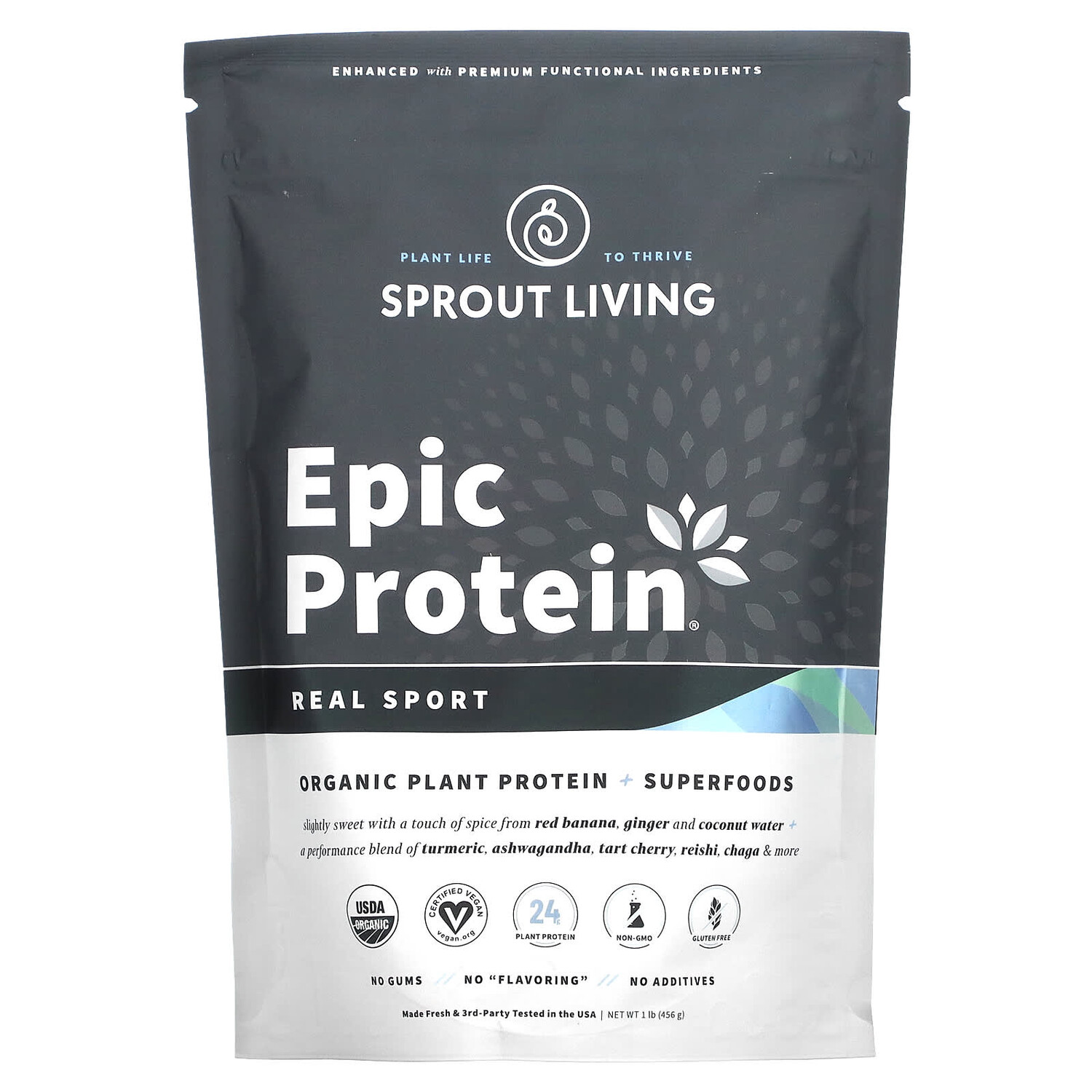 

Epic Protein, органический растительный протеин и суперпродукты, Real Sport, 494 г (1,1 фунта), Sprout Living