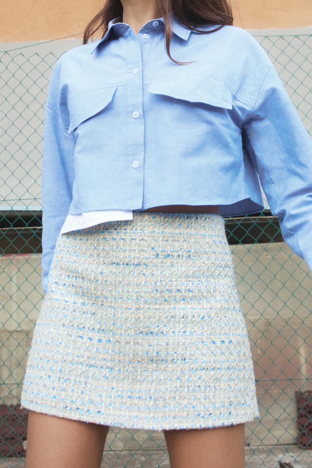 Текстурированная юбка ZARA, серый/синий