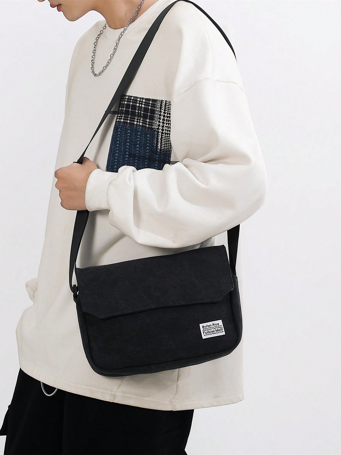 Простая и универсальная повседневная модная мужская сумка через плечо с откидной крышкой, черный