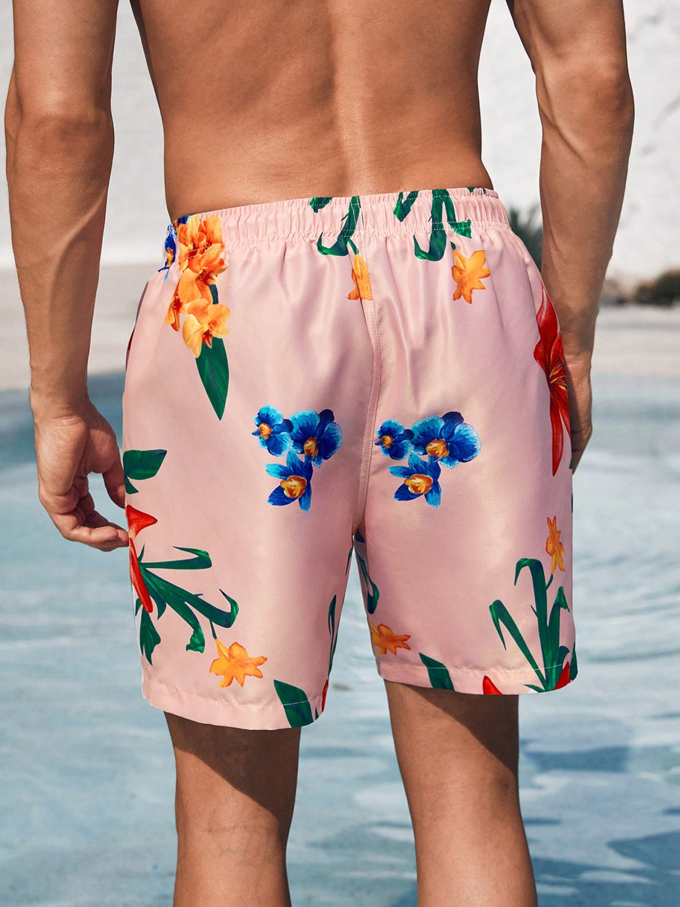 Мужские пляжные шорты с растительным и цветочным принтом, многоцветный