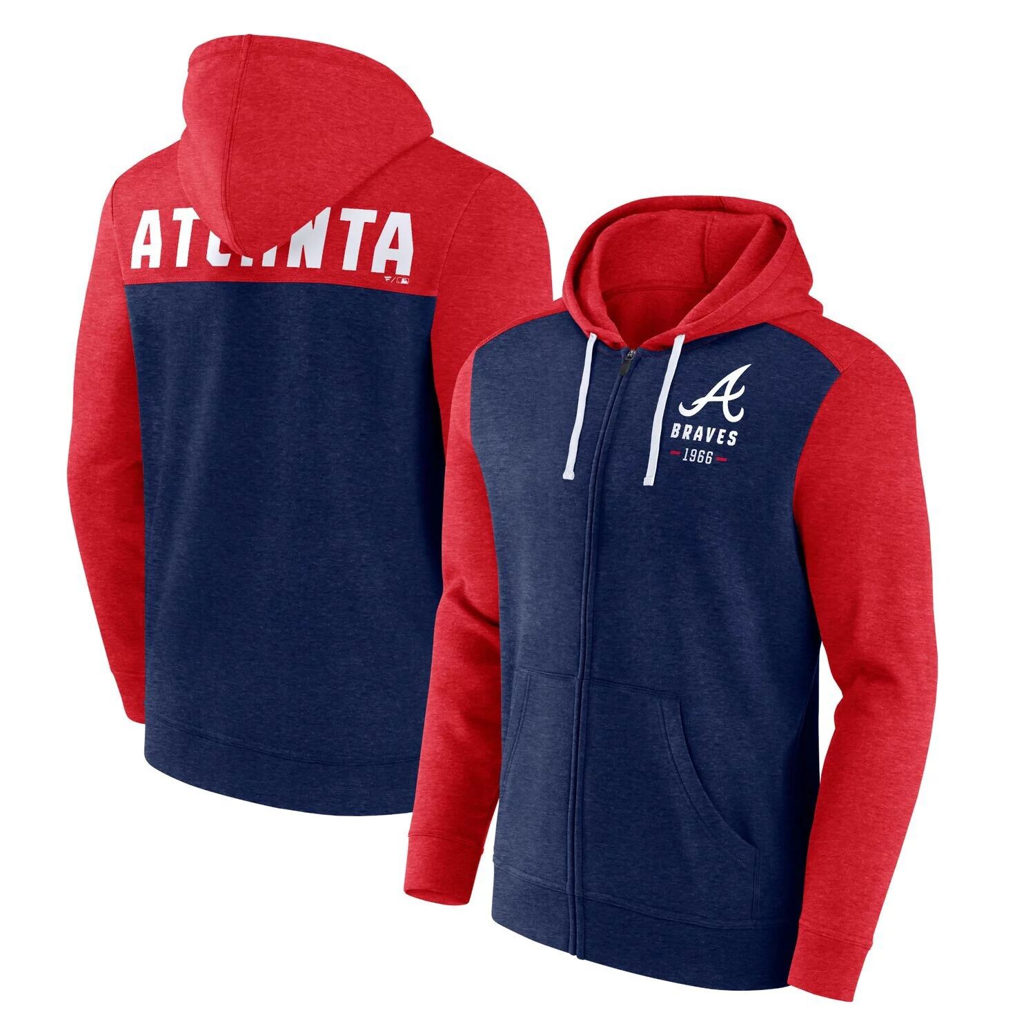 

Мужская фирменная толстовка с принтом темно-синего/красного цвета с принтом Atlanta Braves с молнией во всю длину Fanatics, Красный